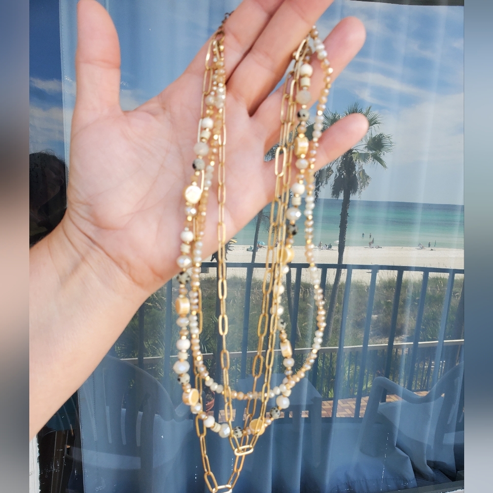 Gold Paperclip multi layer sparkling Necklace